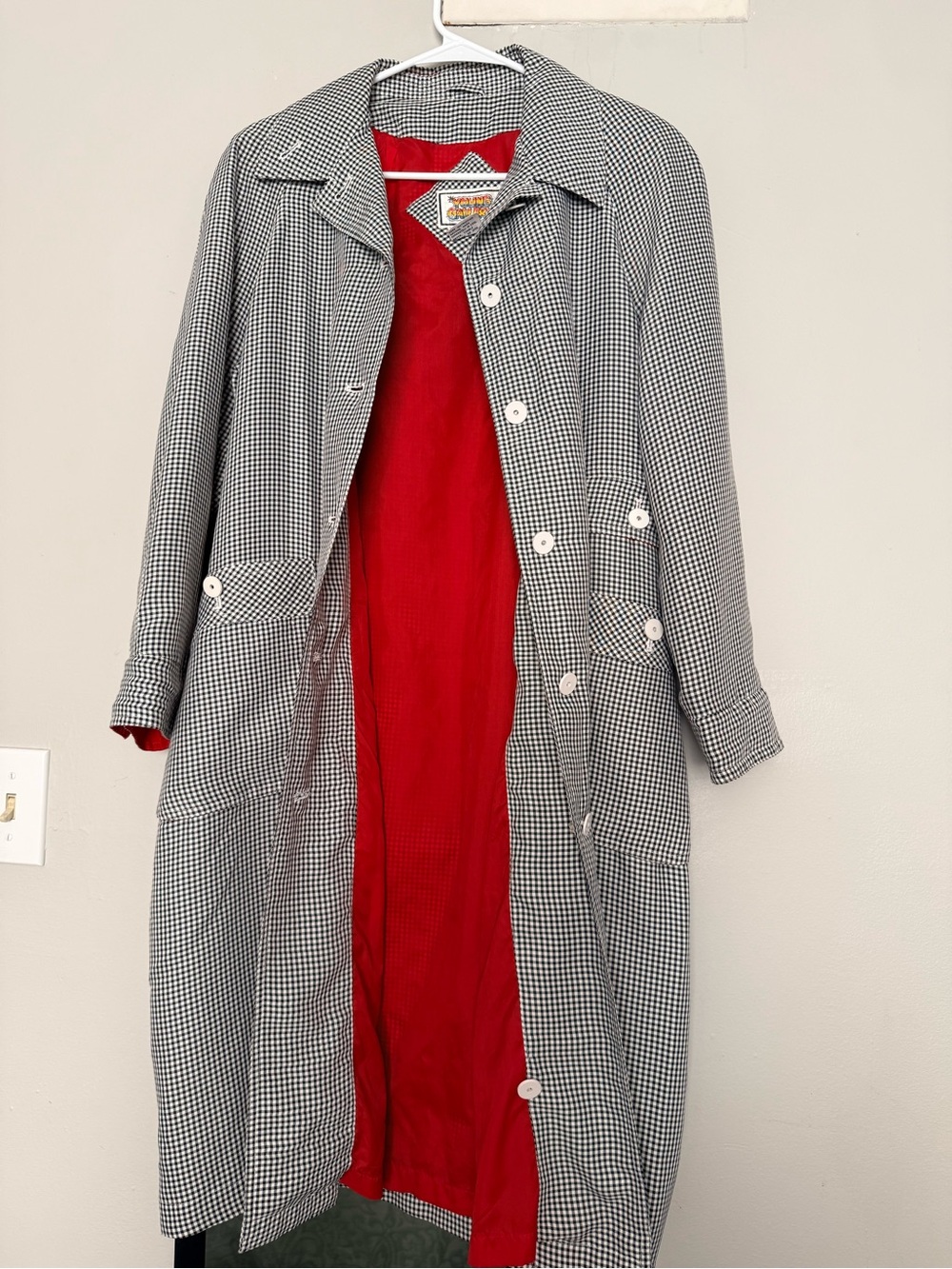 Checked Trench Coat with Red Lining